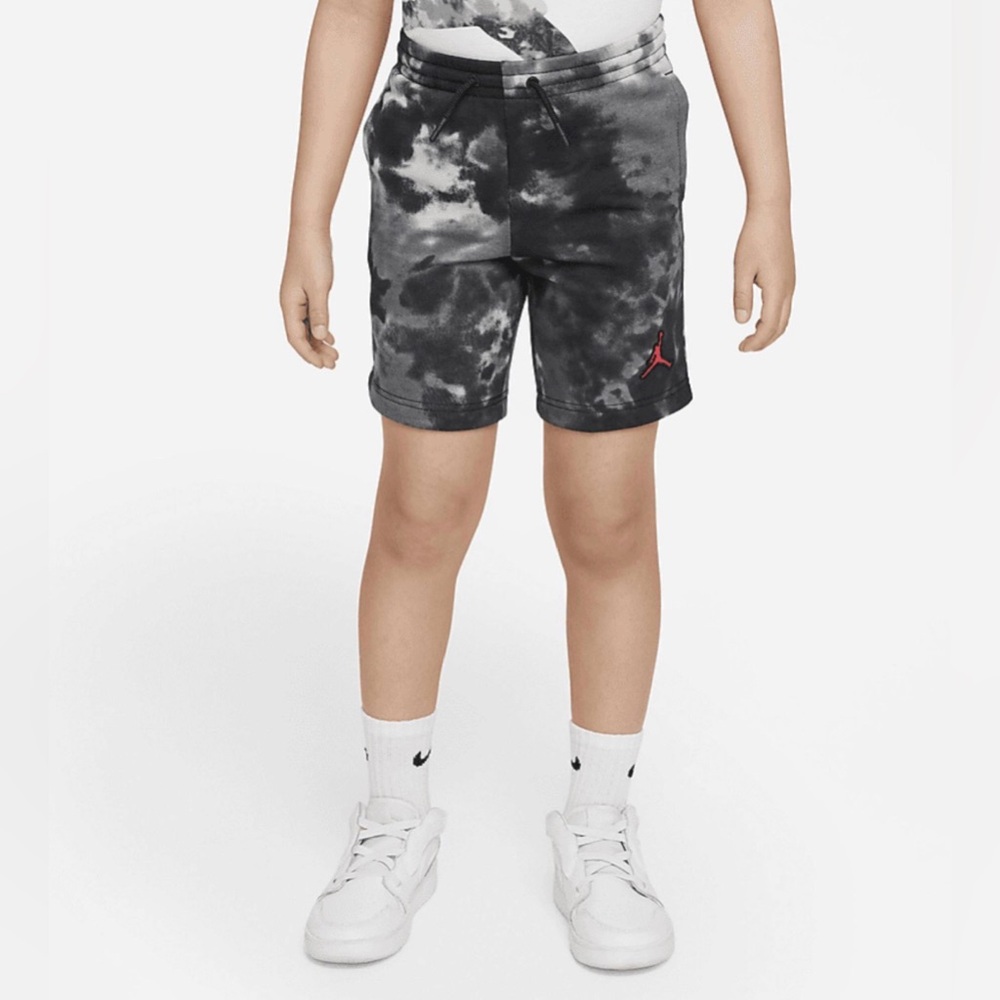 Jordan Boys' Gray Black Tie-Dye Fleece Shorts with Red Jumpman